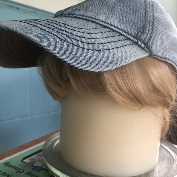 Denim Ball Cap | With Faux Blond Hair - Picture 4 of 15